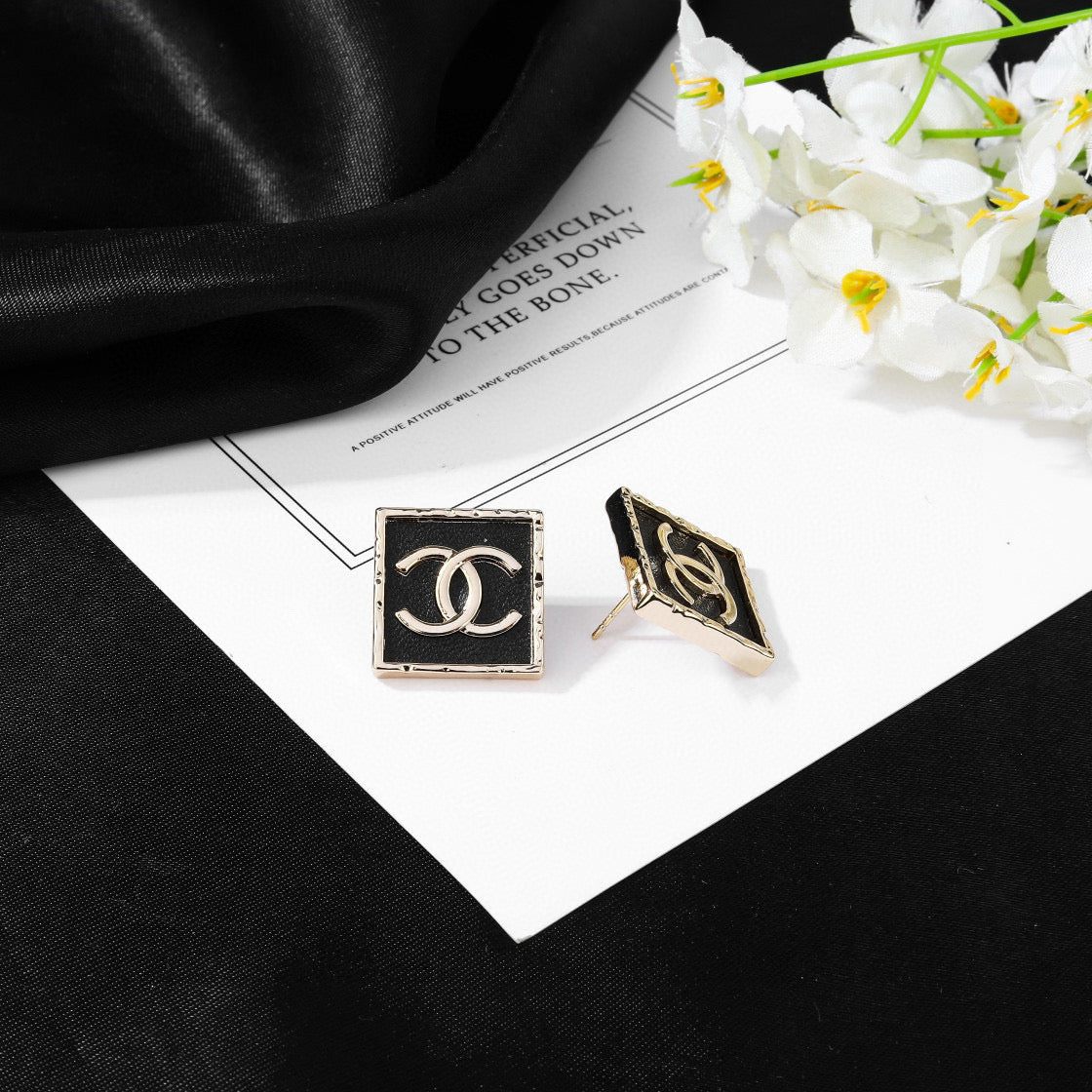 Signature Emblem Statement Earrings in Polished Metal-Tone – Design 008 styled product view