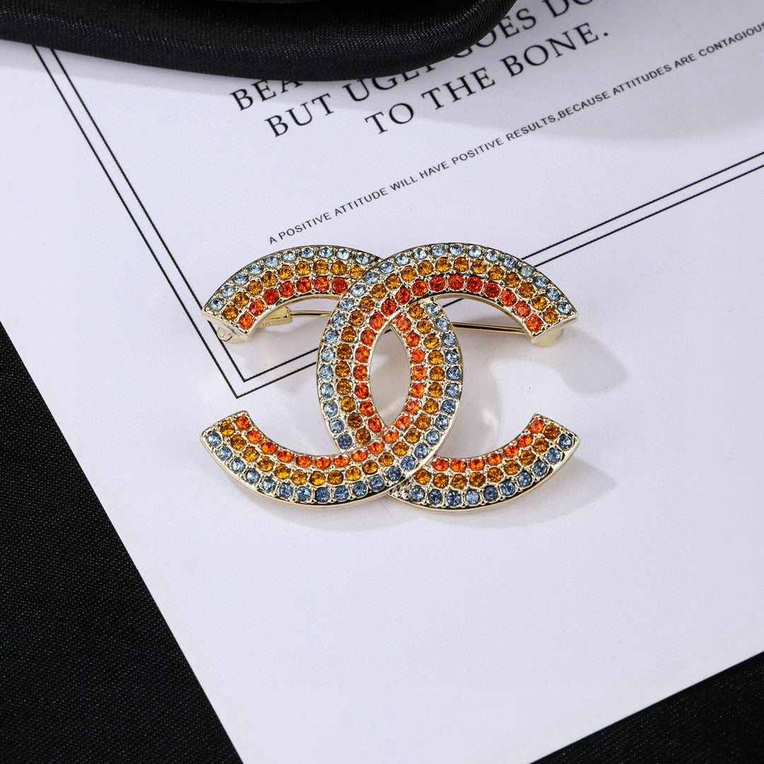 Double-C Emblem Brooch in Polished Metal-Tone – Design 013 main product view