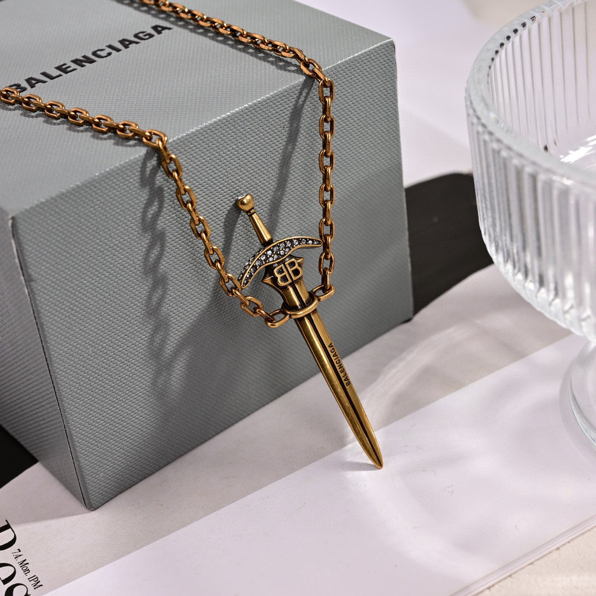 Geometric Emblem Pendant Necklace in Gold-Tone – Design 004 side detail