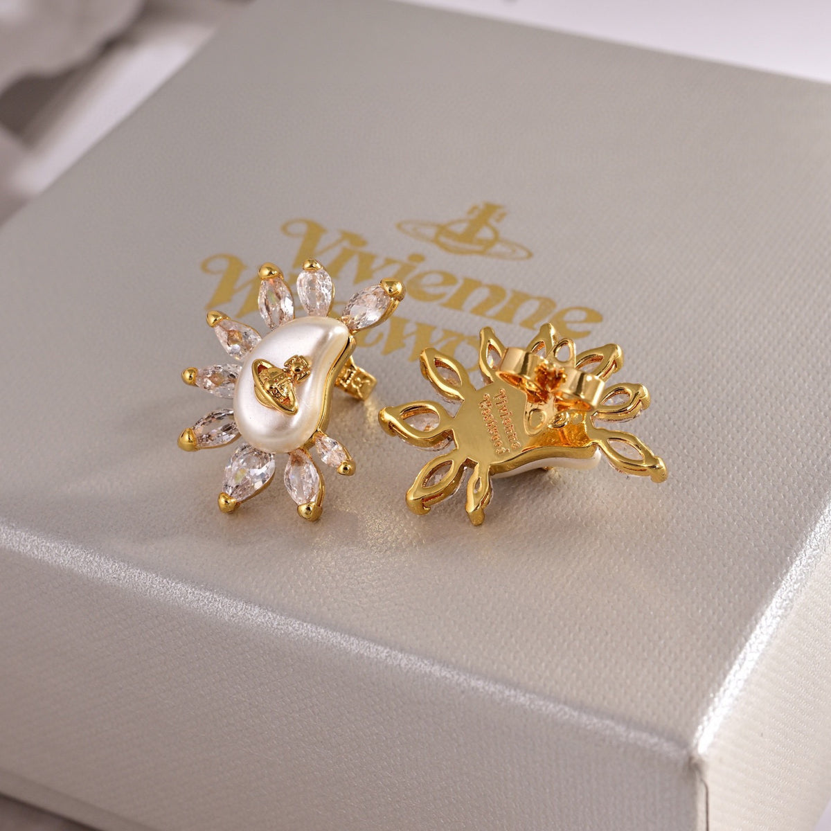 Orb Statement Earrings in Polished Metal-Tone – Design 005 detail view