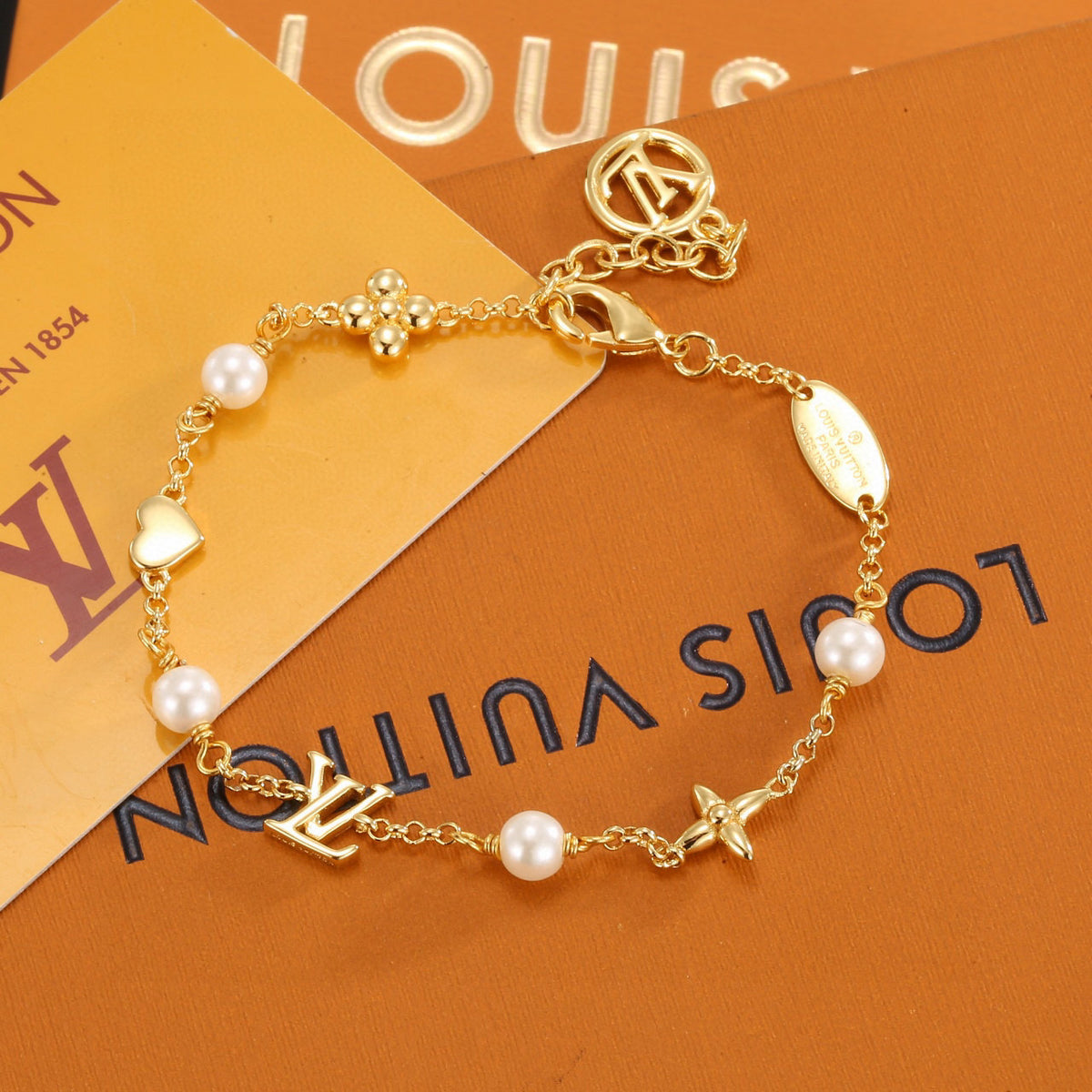 Letter Emblem Bracelet in Polished Metal-Tone – Design 007 detail view