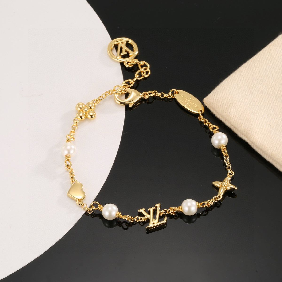 Letter Emblem Bracelet in Polished Metal-Tone – Design 007 front product view