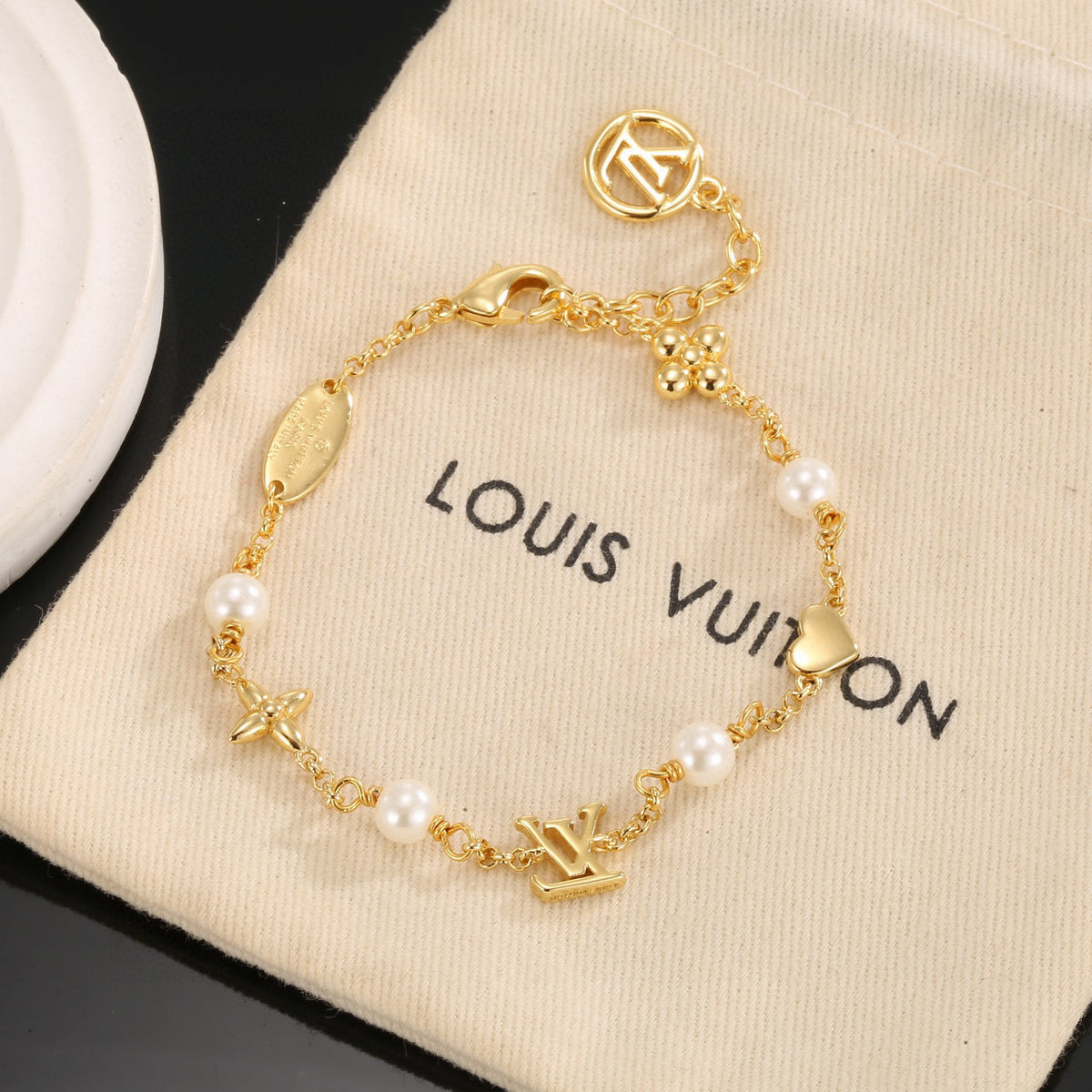 Letter Emblem Bracelet in Polished Metal-Tone – Design 007 close-up detail