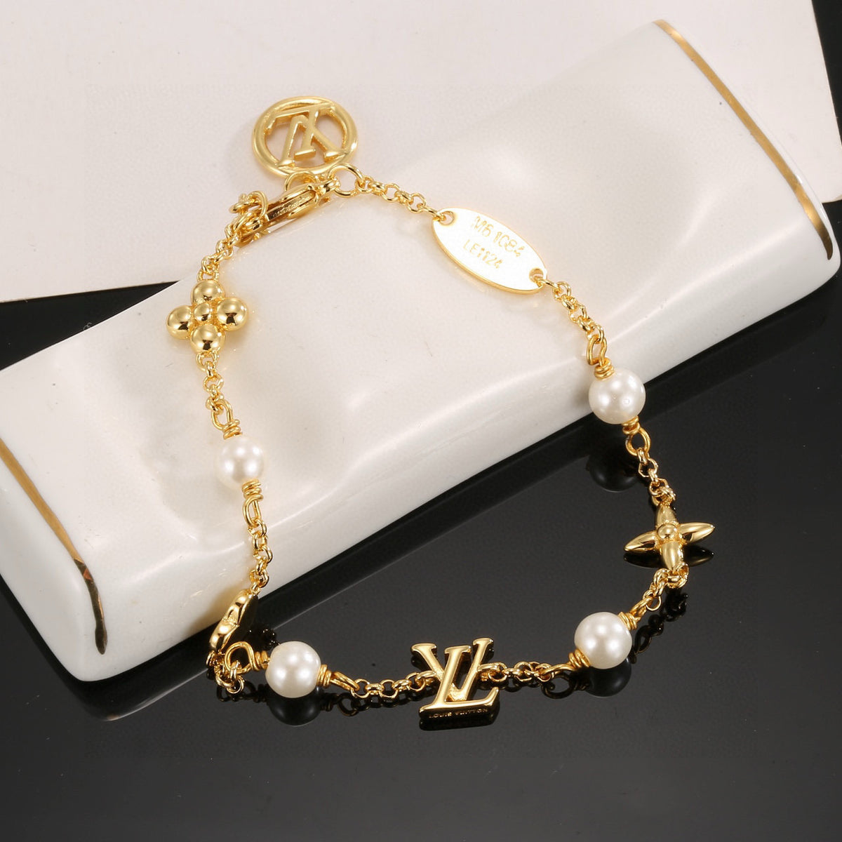 Letter Emblem Bracelet in Polished Metal-Tone – Design 012 front product view