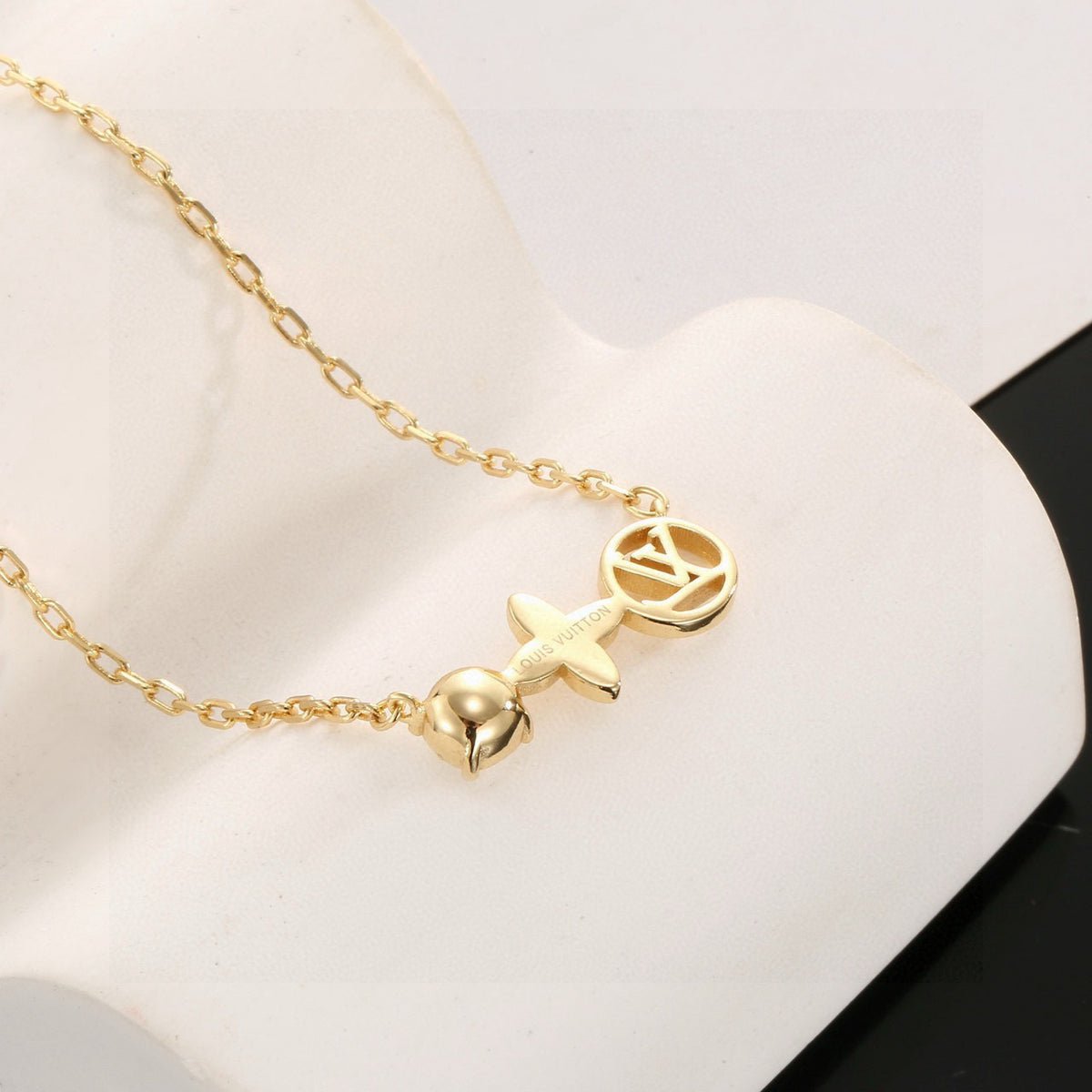 Letter Emblem Pendant Necklace in Polished Metal-Tone – Design 009 front product view