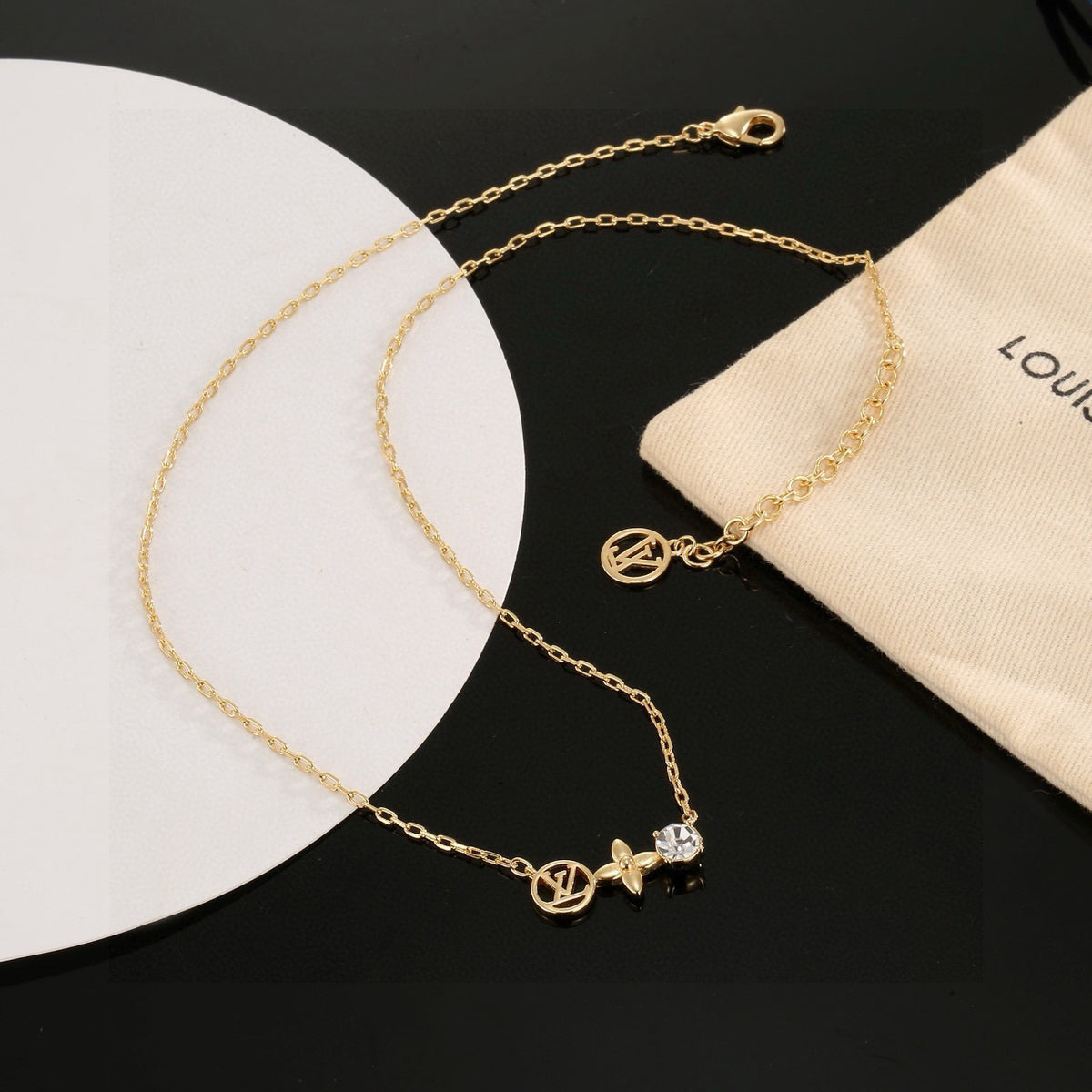 Letter Emblem Pendant Necklace in Polished Metal-Tone – Design 009 detail view