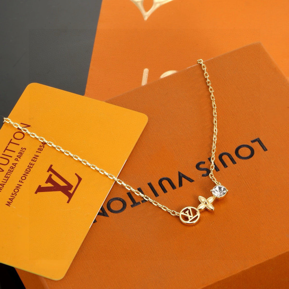 Letter Emblem Pendant Necklace in Polished Metal-Tone – Design 009 main product view