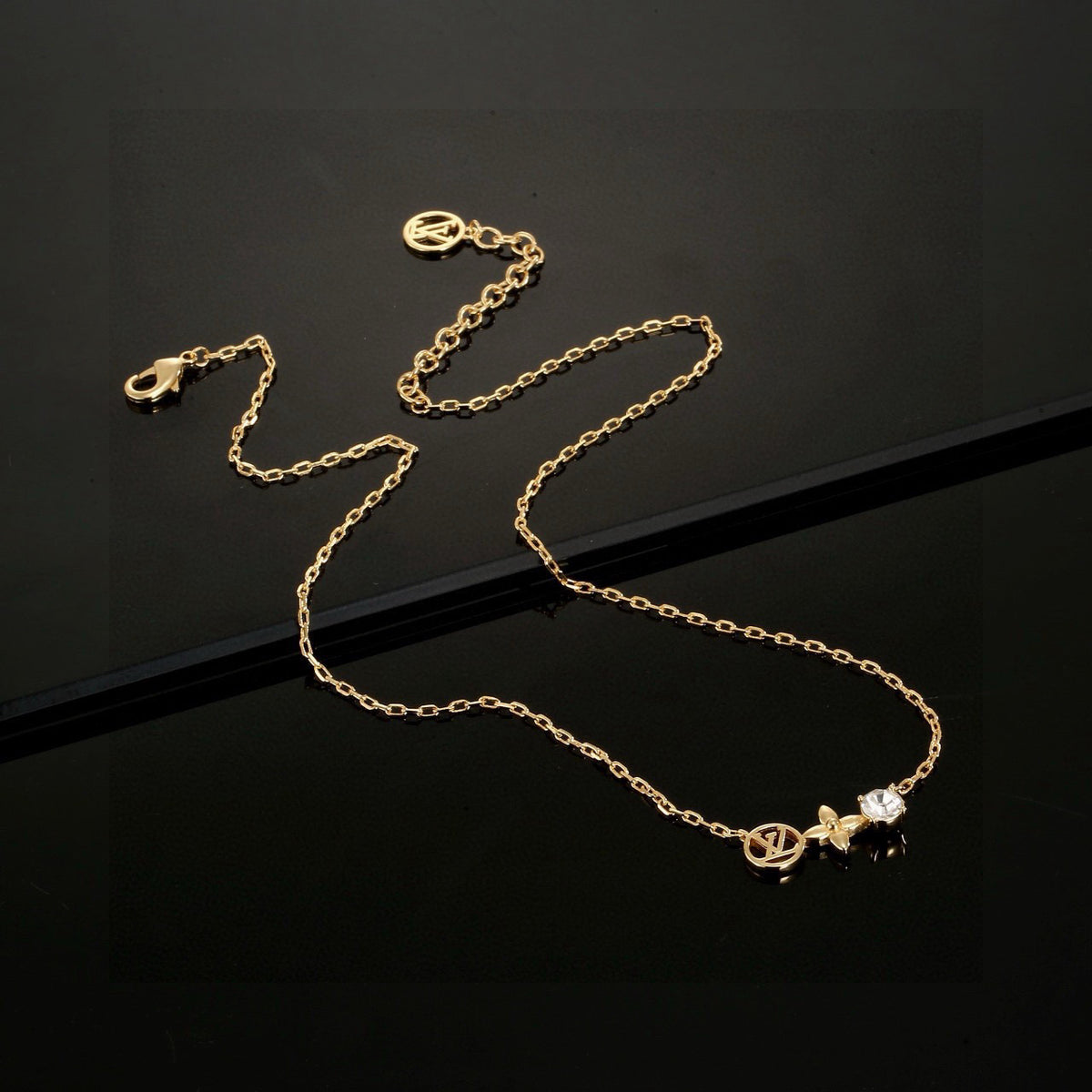 Letter Emblem Pendant Necklace in Polished Metal-Tone – Design 009 styled product view