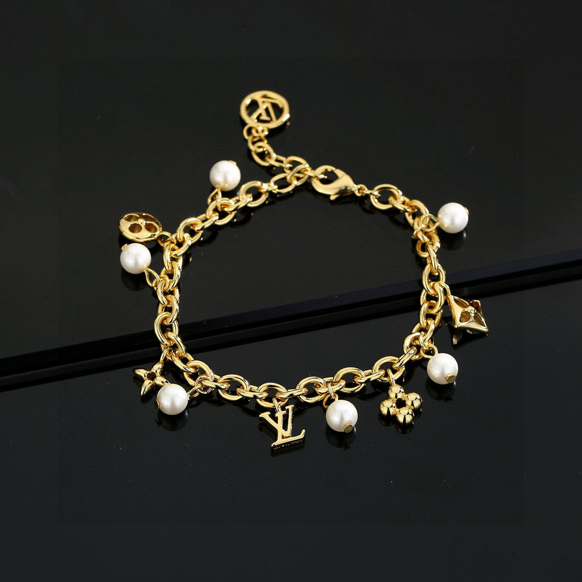 Letter Emblem Bracelet in Polished Metal-Tone – Design 011 close-up detail