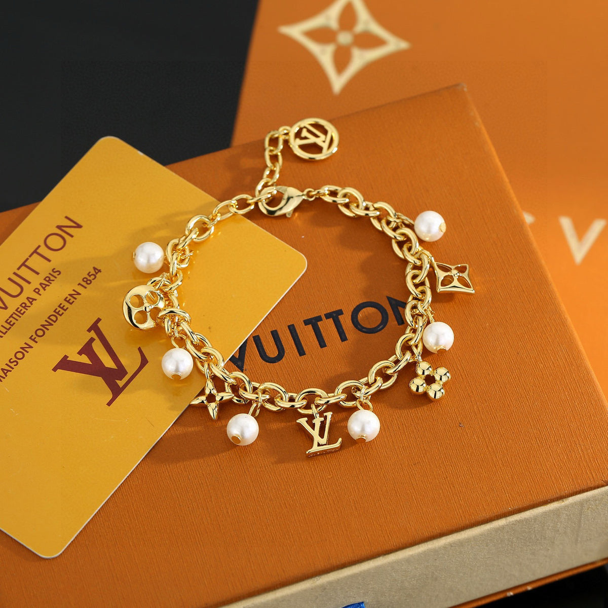 Letter Emblem Bracelet in Polished Metal-Tone – Design 006 main product view