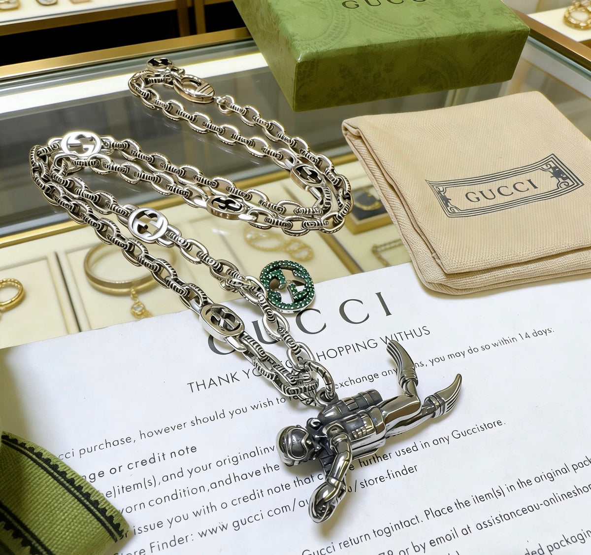 Double-G Emblem Pendant Necklace in Gold-Tone – Vintage Detail – Design 002 detail view