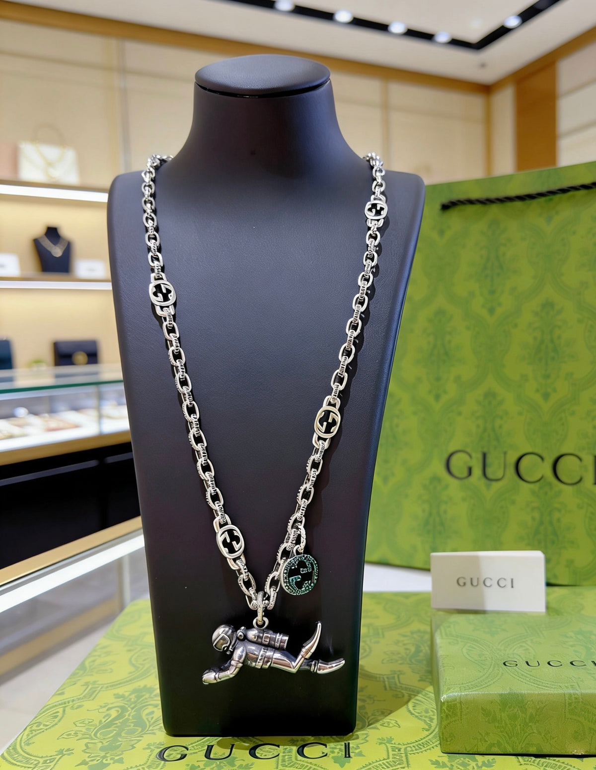Double-G Emblem Pendant Necklace in Gold-Tone – Vintage Detail – Design 002 front product view
