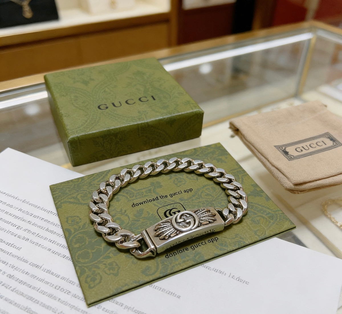 Geometric Emblem Bracelet in Polished Metal-Tone – Design 018 front product view