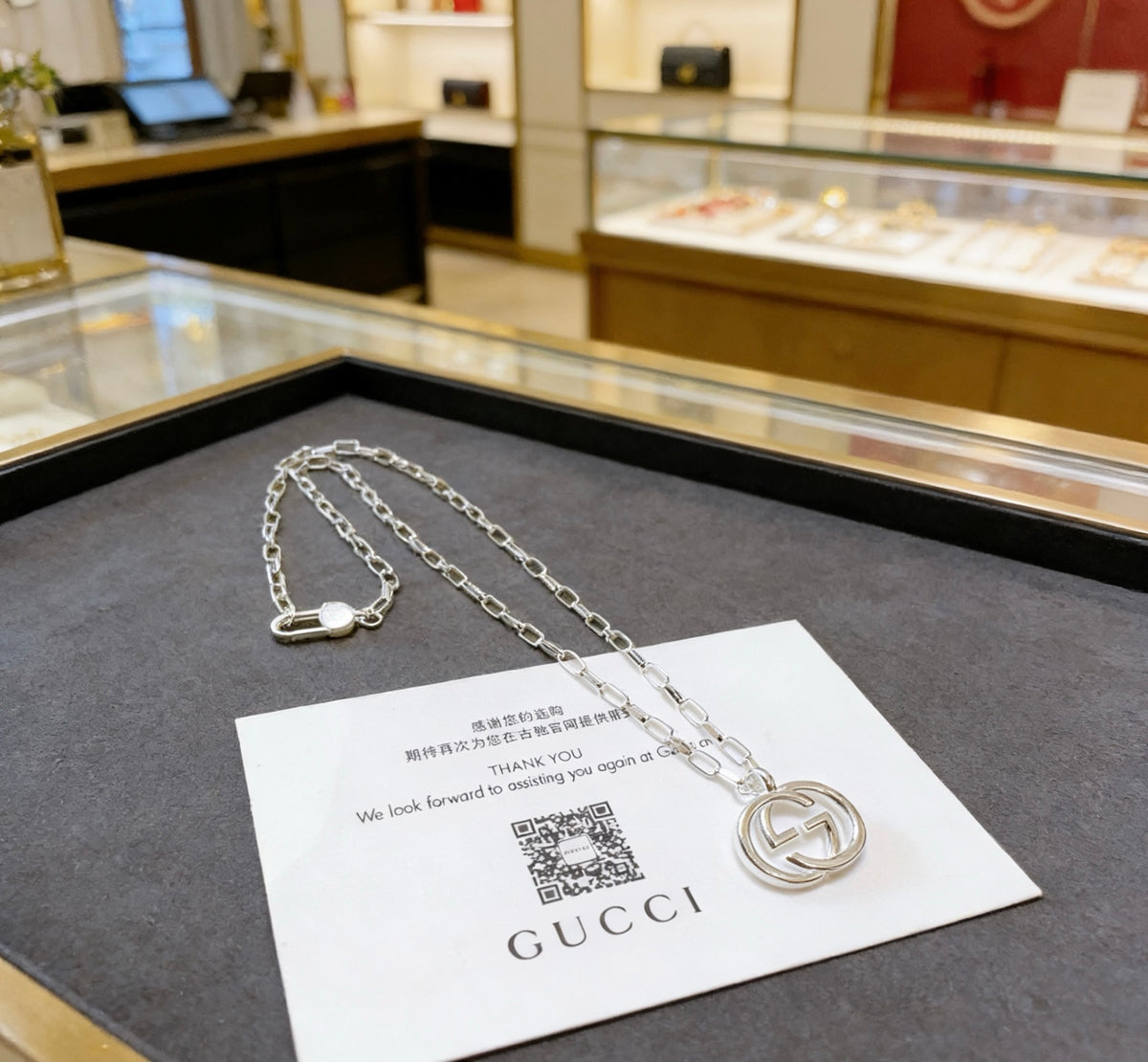 Double-G Emblem Pendant Necklace in Polished Metal-Tone – Design 037 main product view