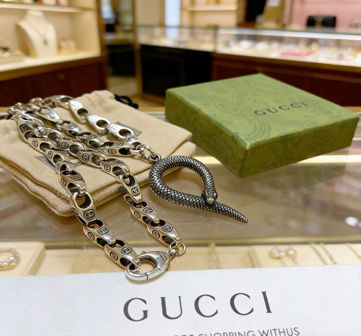 Double-G Emblem Pendant Necklace in Polished Metal-Tone – Design 036 main product view