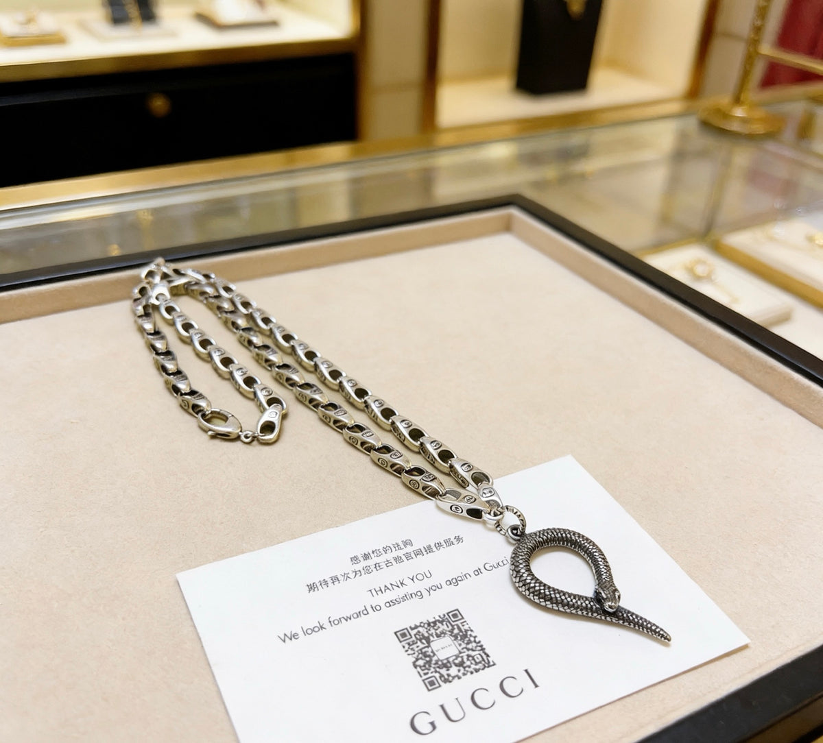 Double-G Emblem Pendant Necklace in Polished Metal-Tone – Design 036 detail view