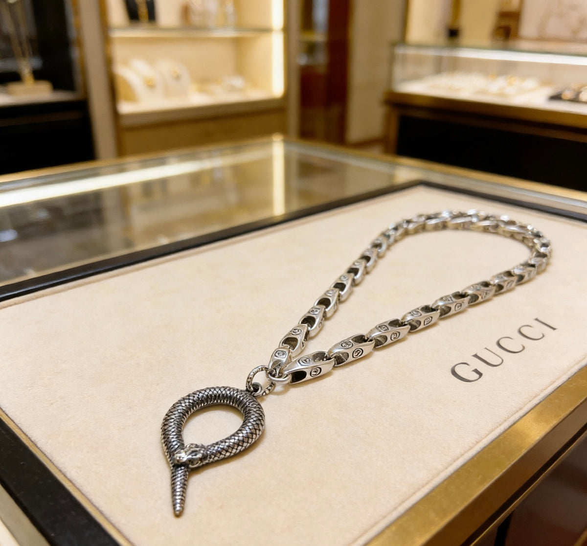 Double-G Emblem Pendant Necklace in Polished Metal-Tone – Design 036 front product view