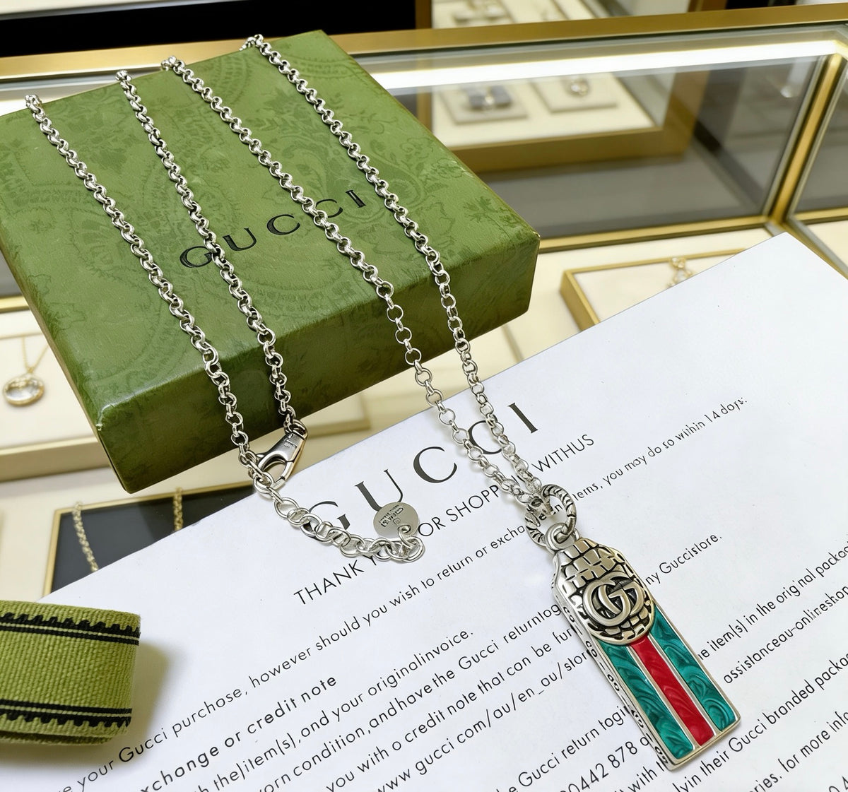 Double-G Emblem Pendant Necklace in Polished Metal-Tone – Design 035 main product view