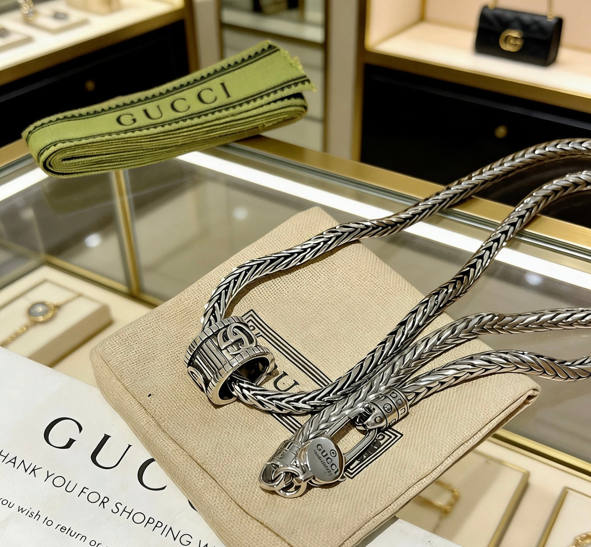 Double-G Emblem Pendant Necklace in Polished Metal-Tone – Design 034 styled product view