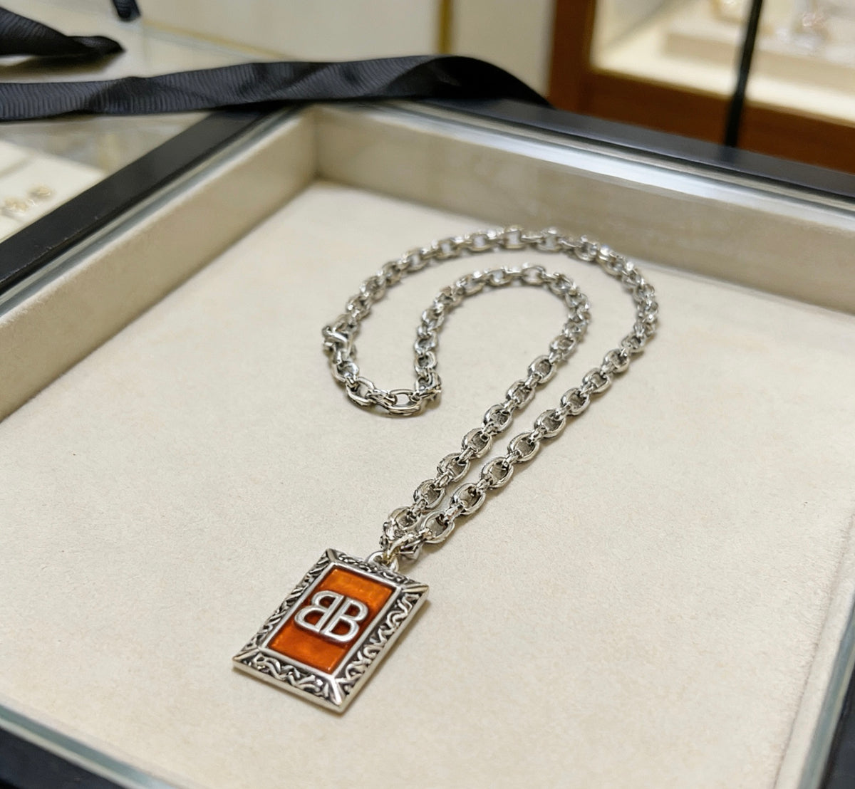 Geometric Emblem Pendant Necklace in Polished Metal-Tone – Vintage Detail – Design 035 styled product view