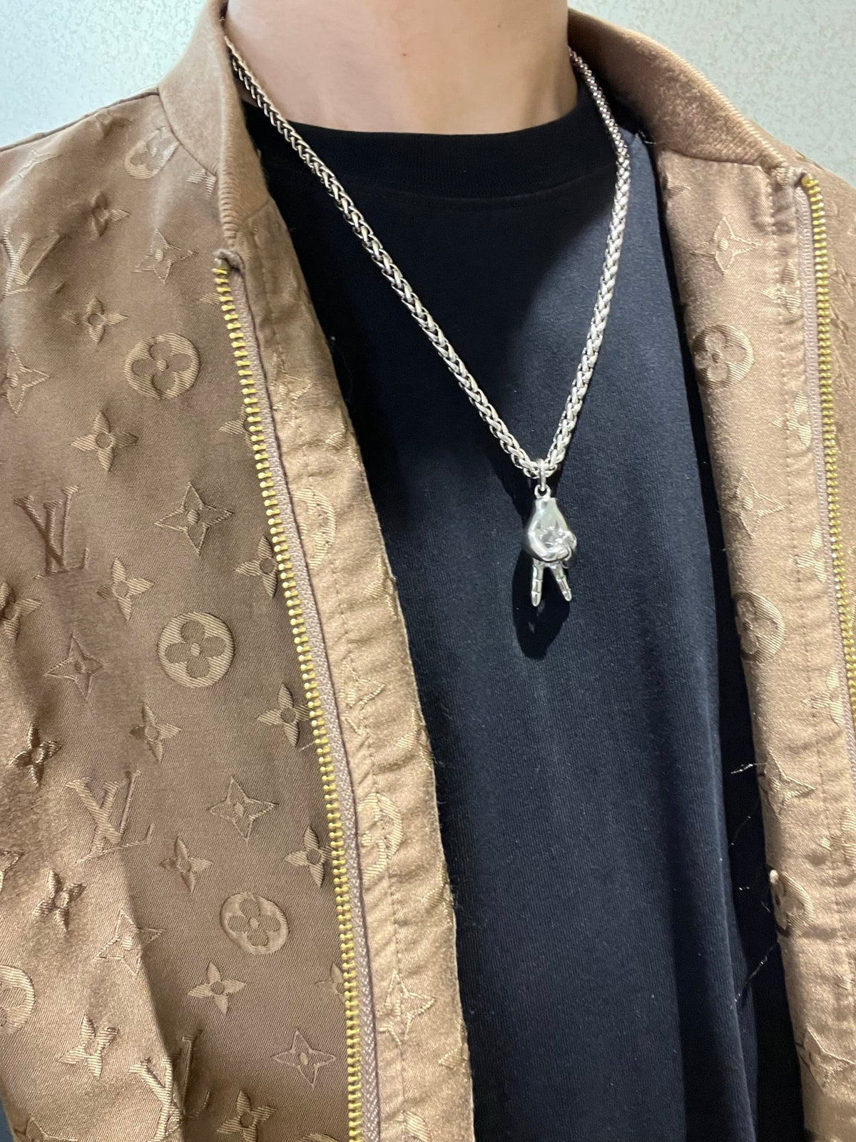 Geometric Emblem Pendant Necklace in Polished Metal-Tone – Vintage Detail – Design 054 styled product view