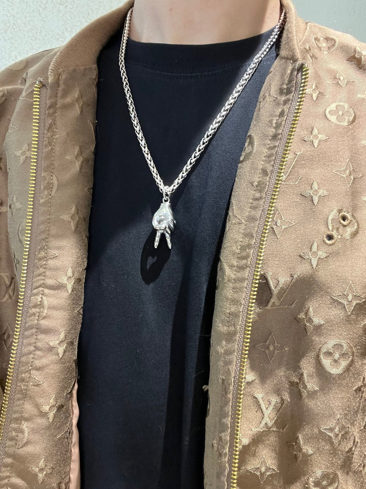 Geometric Emblem Pendant Necklace in Polished Metal-Tone – Vintage Detail – Design 054 detail view