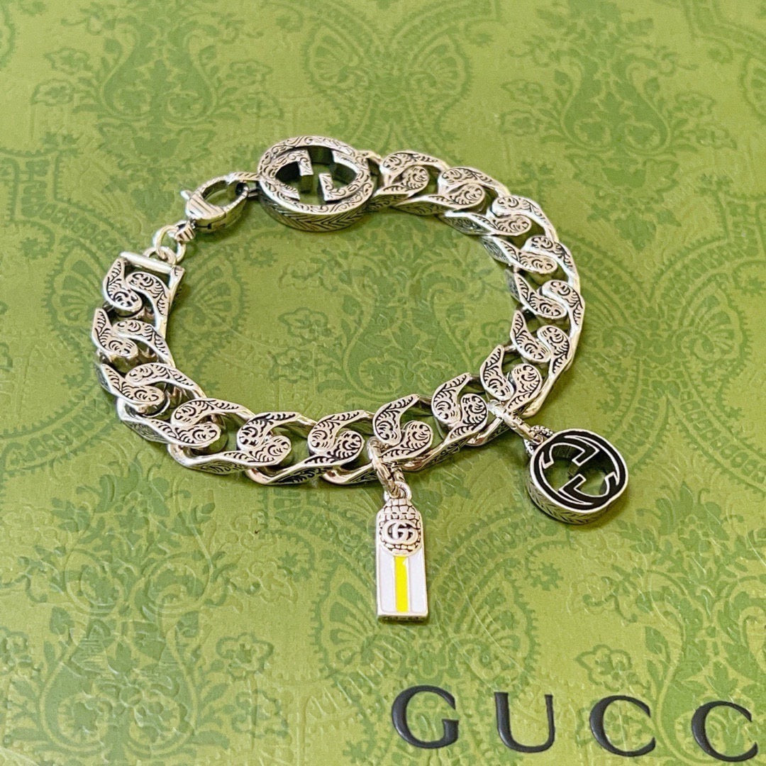 Geometric Emblem Bracelet in Polished Metal-Tone – Design 055 main product view
