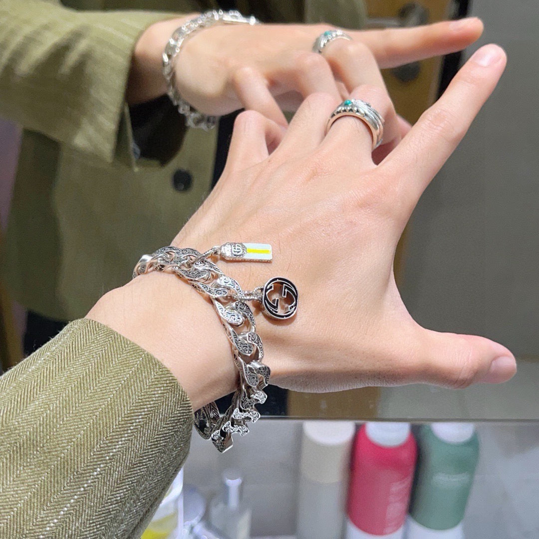 Geometric Emblem Bracelet in Polished Metal-Tone – Design 055 styled product view