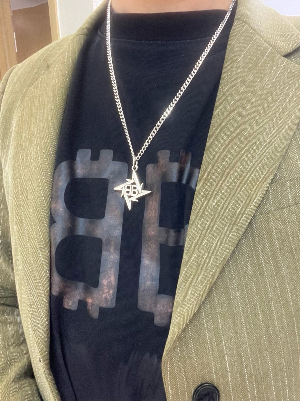 Geometric Emblem Pendant Necklace in Polished Metal-Tone – Vintage Detail – Design 053 styled product view