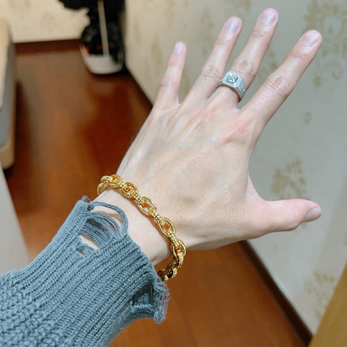 Geometric Emblem Bracelet in Polished Metal-Tone – Design 040 main product view