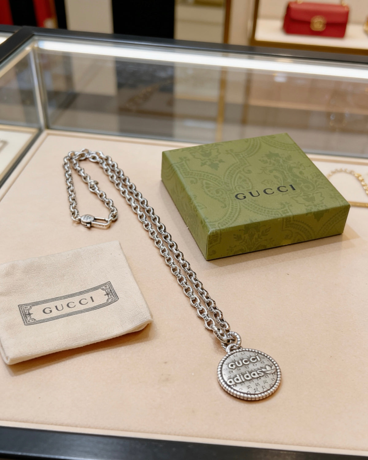 Double-G Emblem Pendant Necklace in Polished Metal-Tone – Vintage Detail – Design 013 main product view