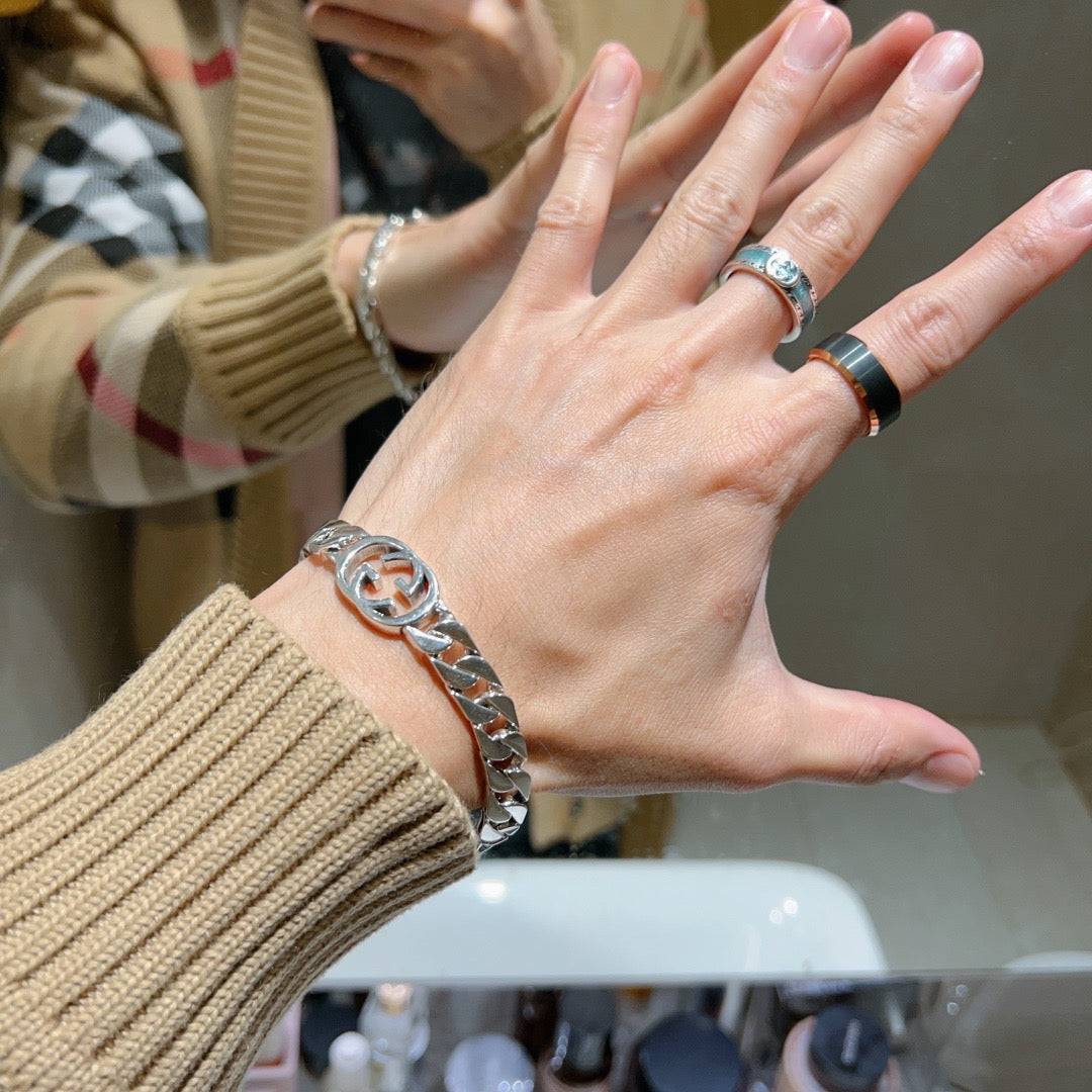 Floral Bracelet in Polished Metal-Tone – Design 003 side detail