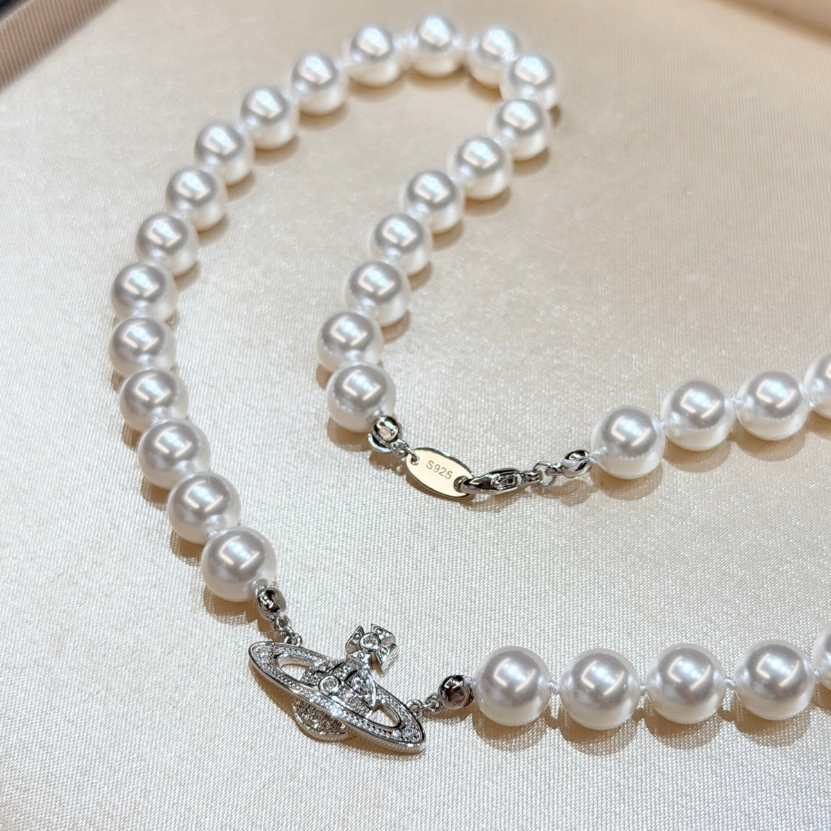 Orb Pendant Necklace in Silver-Tone – Pearl Detail front product view