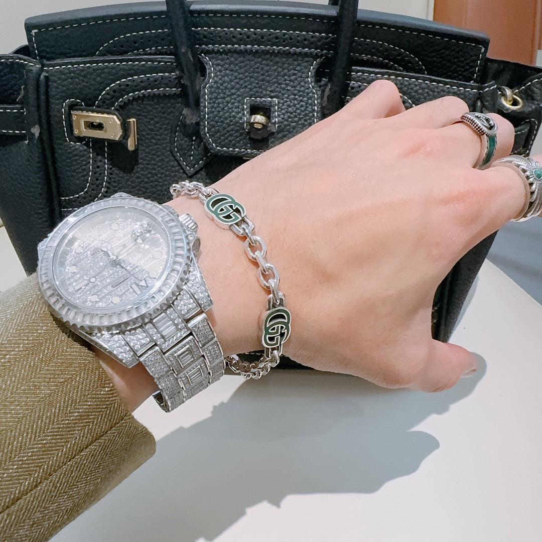 Geometric Emblem Bracelet in Polished Metal-Tone – Design 047 styled product view