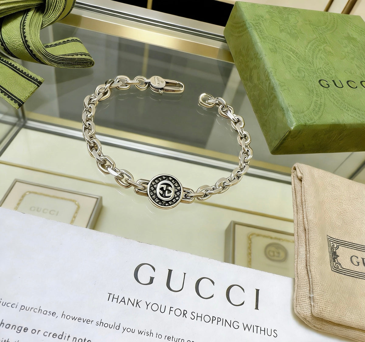 Geometric Emblem Bracelet in Polished Metal-Tone – Design 048 main product view