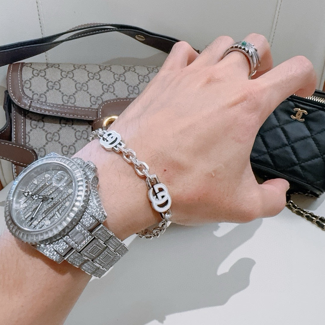 Geometric Emblem Bracelet in Polished Metal-Tone – Design 049 styled product view
