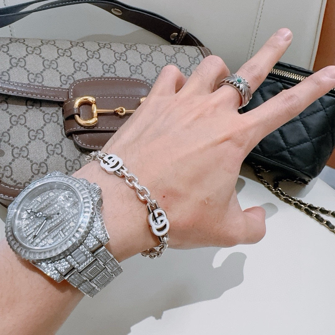 Geometric Emblem Bracelet in Polished Metal-Tone – Design 049 detail view