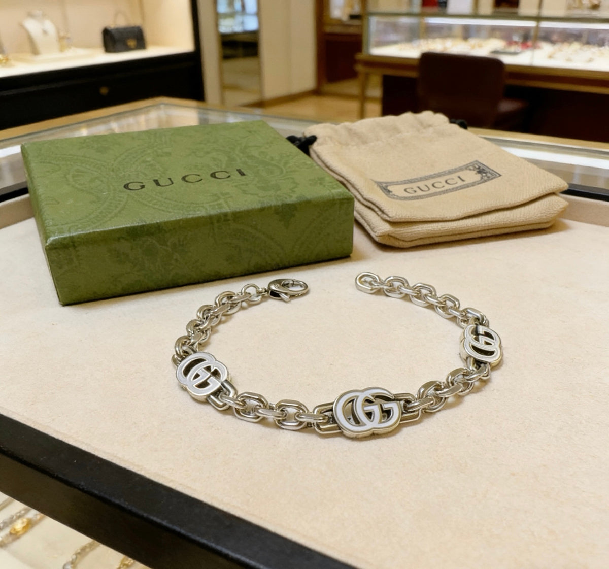 Geometric Emblem Bracelet in Polished Metal-Tone – Design 049 detail view