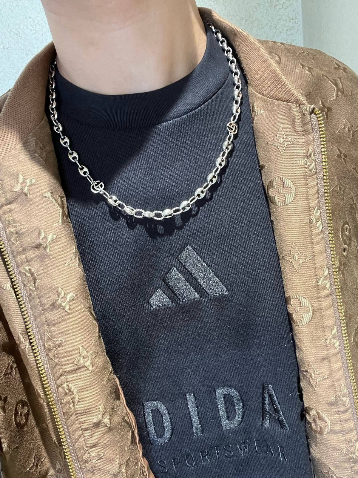 Double-G Emblem Pendant Necklace in Gold-Tone – Design 015 styled product view