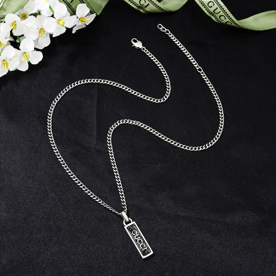 Double-G Emblem Pendant Necklace in Polished Metal-Tone – Design 040 main product view