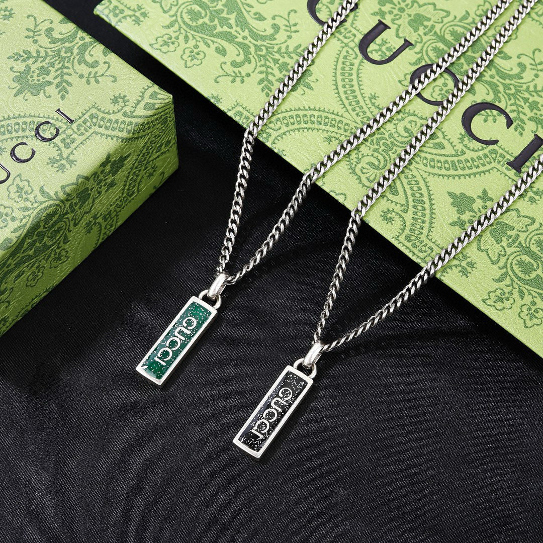 Double-G Emblem Pendant Necklace in Polished Metal-Tone – Design 040 main product view
