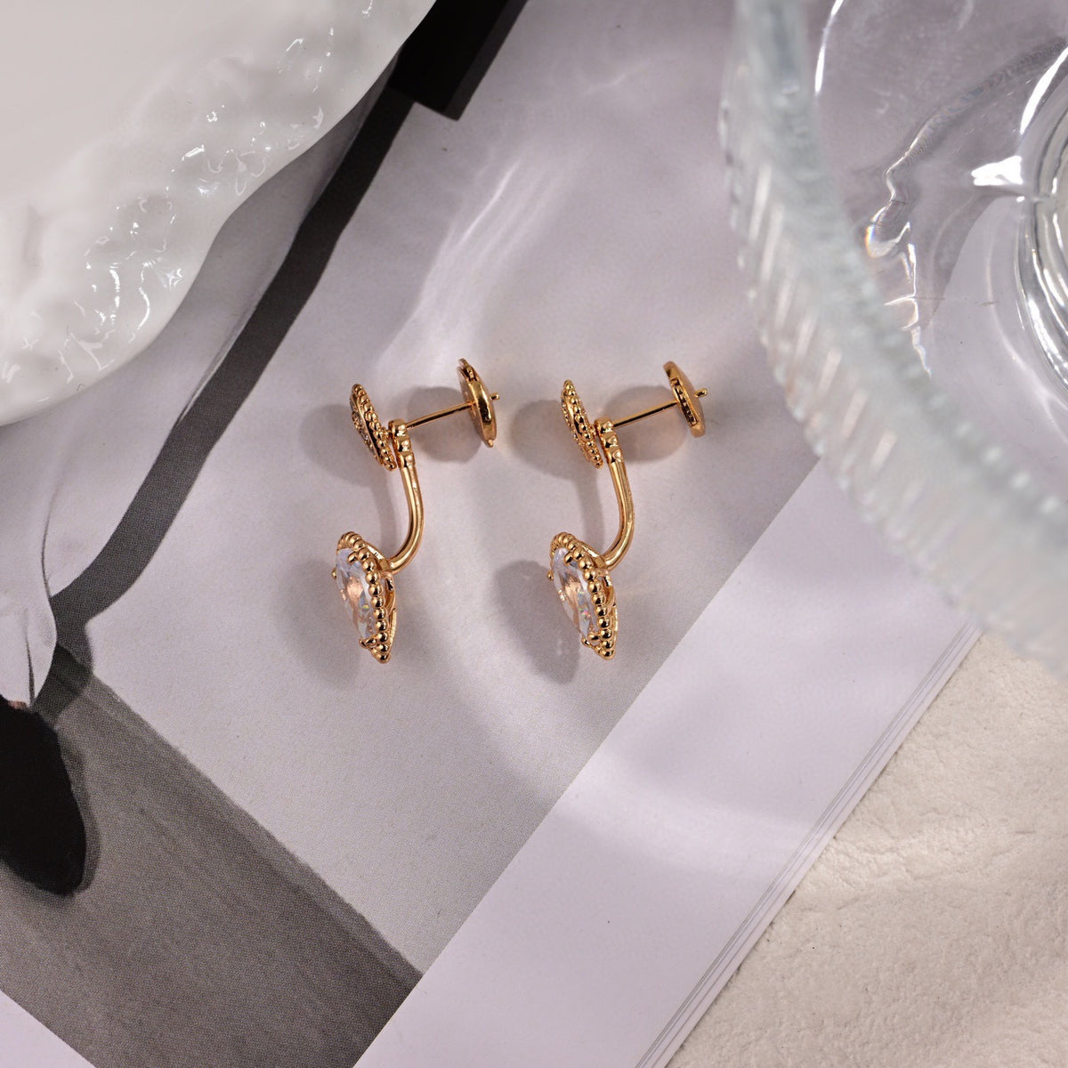 Geometric Emblem Stud Earrings in Polished Metal-Tone – Design 001 side detail