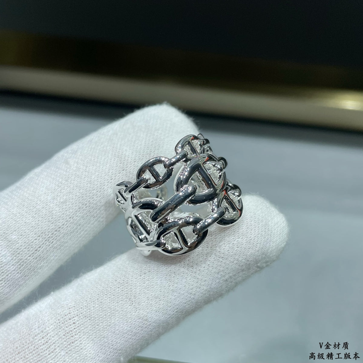 Toggle Statement Ring in Polished Metal-Tone – Toggle Detail – Design 005 front product view