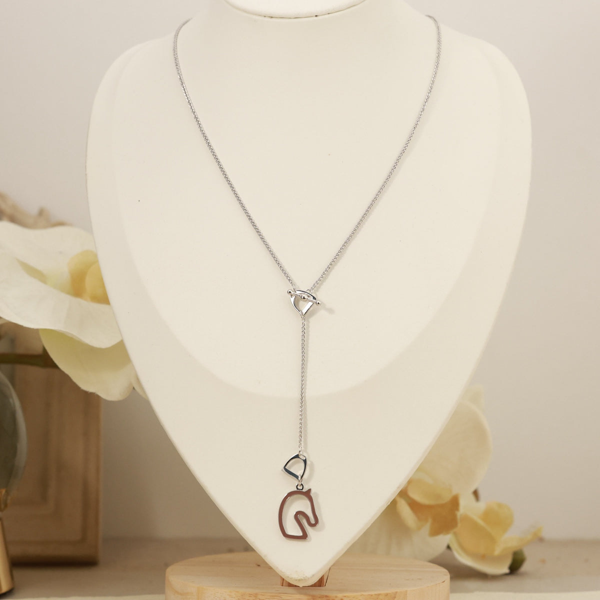 Horse Head Pendant Necklace in Rose-Gold-Tone – Rose Gold Detail – Design 002 styled product view