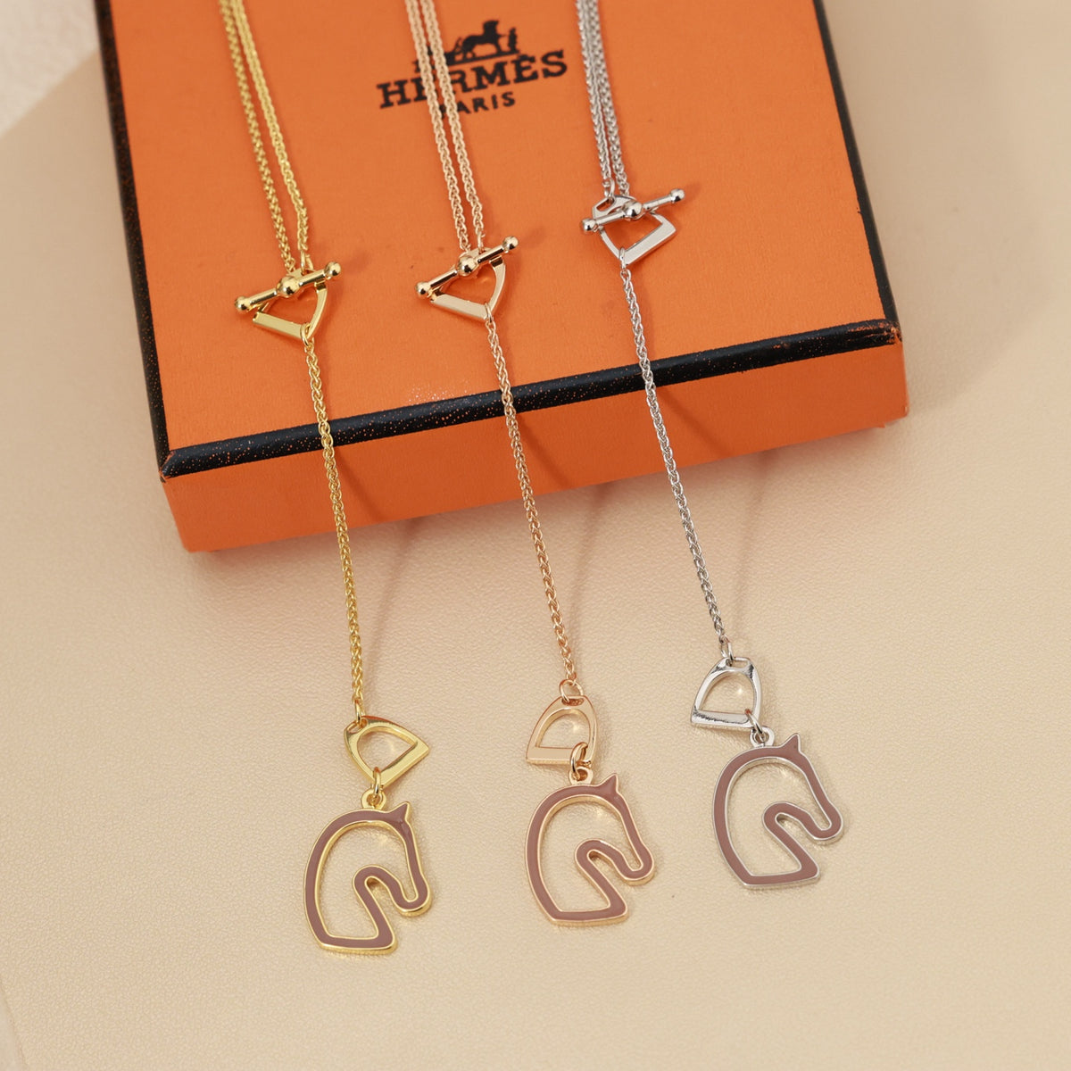 Horse Head Pendant Necklace in Rose-Gold-Tone – Rose Gold Detail – Design 002 main product view