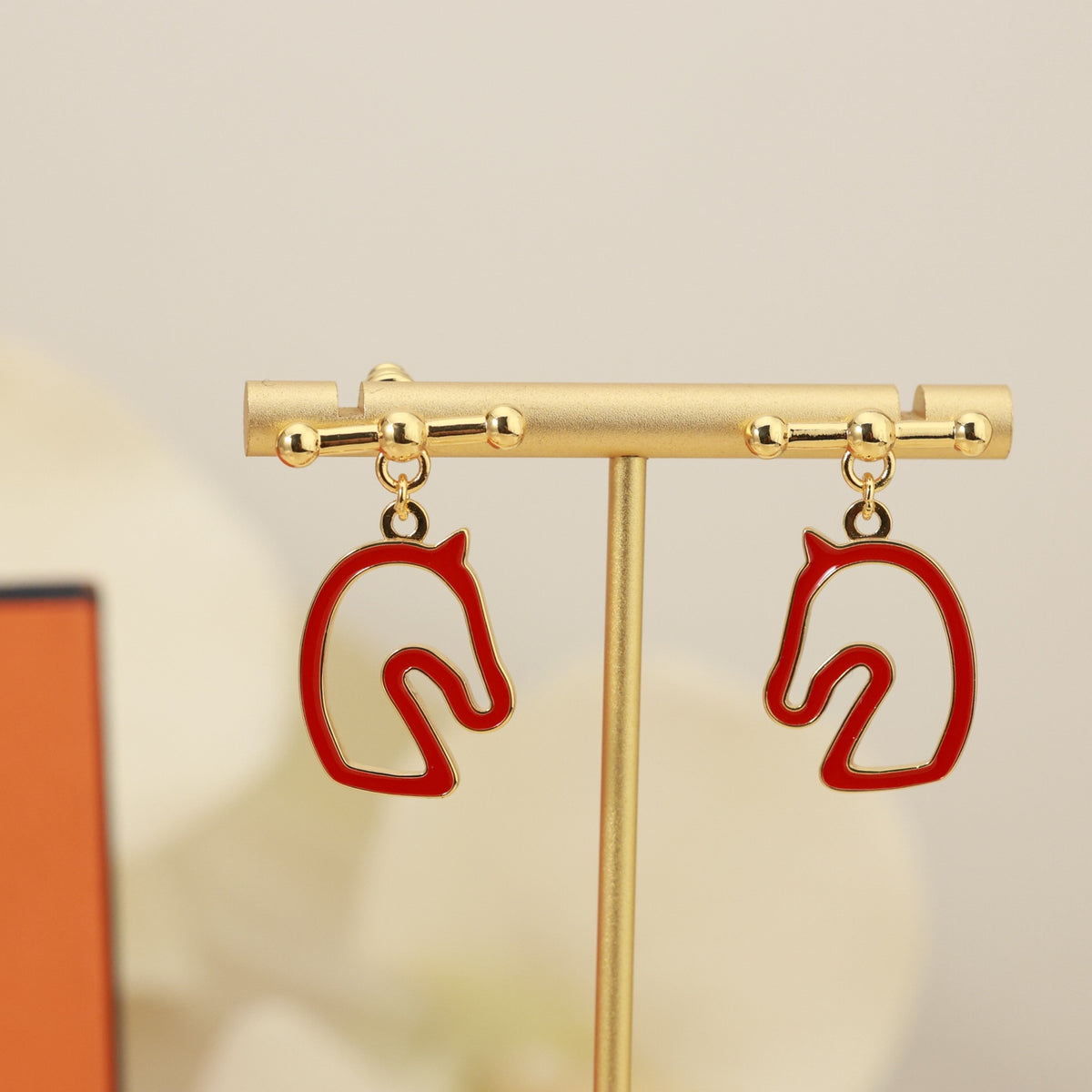 Horse Head Stud Earrings in Rose-Gold-Tone – Rose Gold Detail – Design 002 styled product view