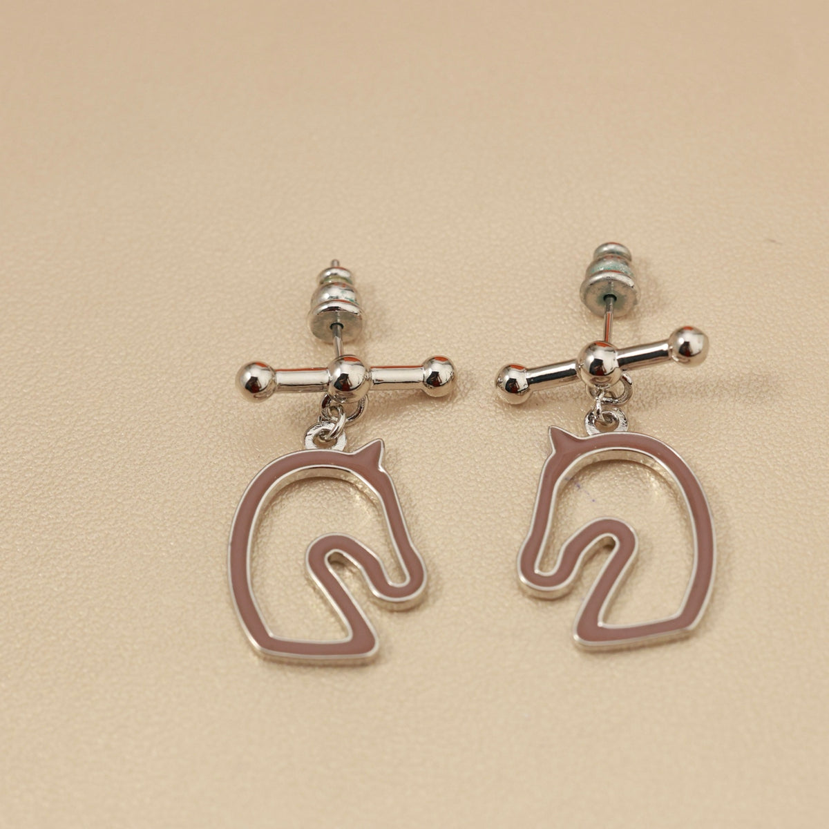 Horse Head Stud Earrings in Rose-Gold-Tone – Rose Gold Detail – Design 003 front product view