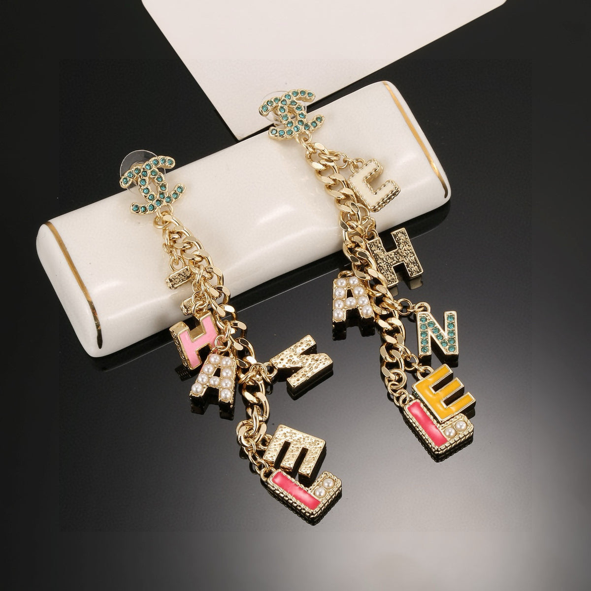 Letter Stud Earrings in Gold-Tone – Design 001 side detail