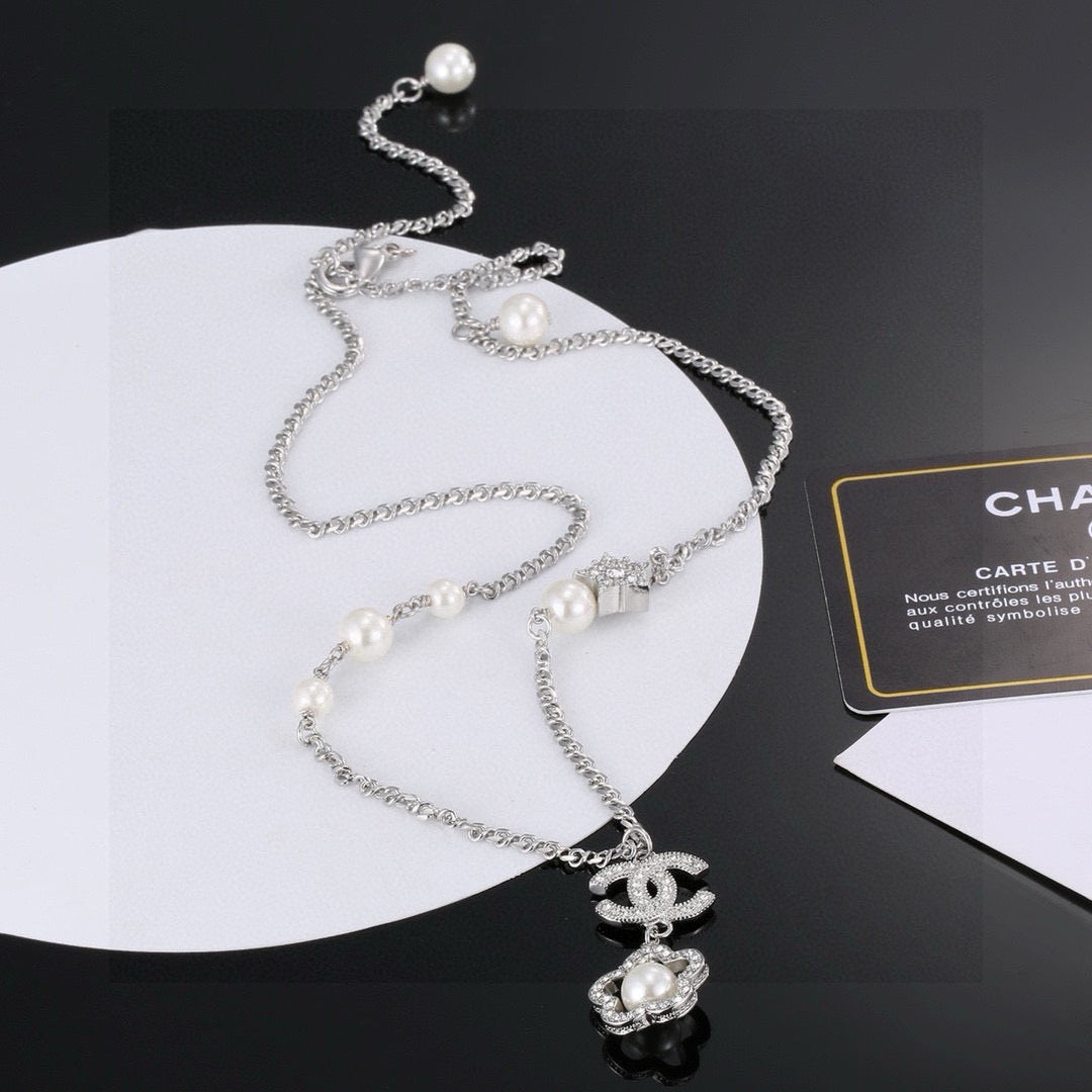 Camellia Pearl-Detail Pendant Necklace – Pearl Detail – Design 002 main product view