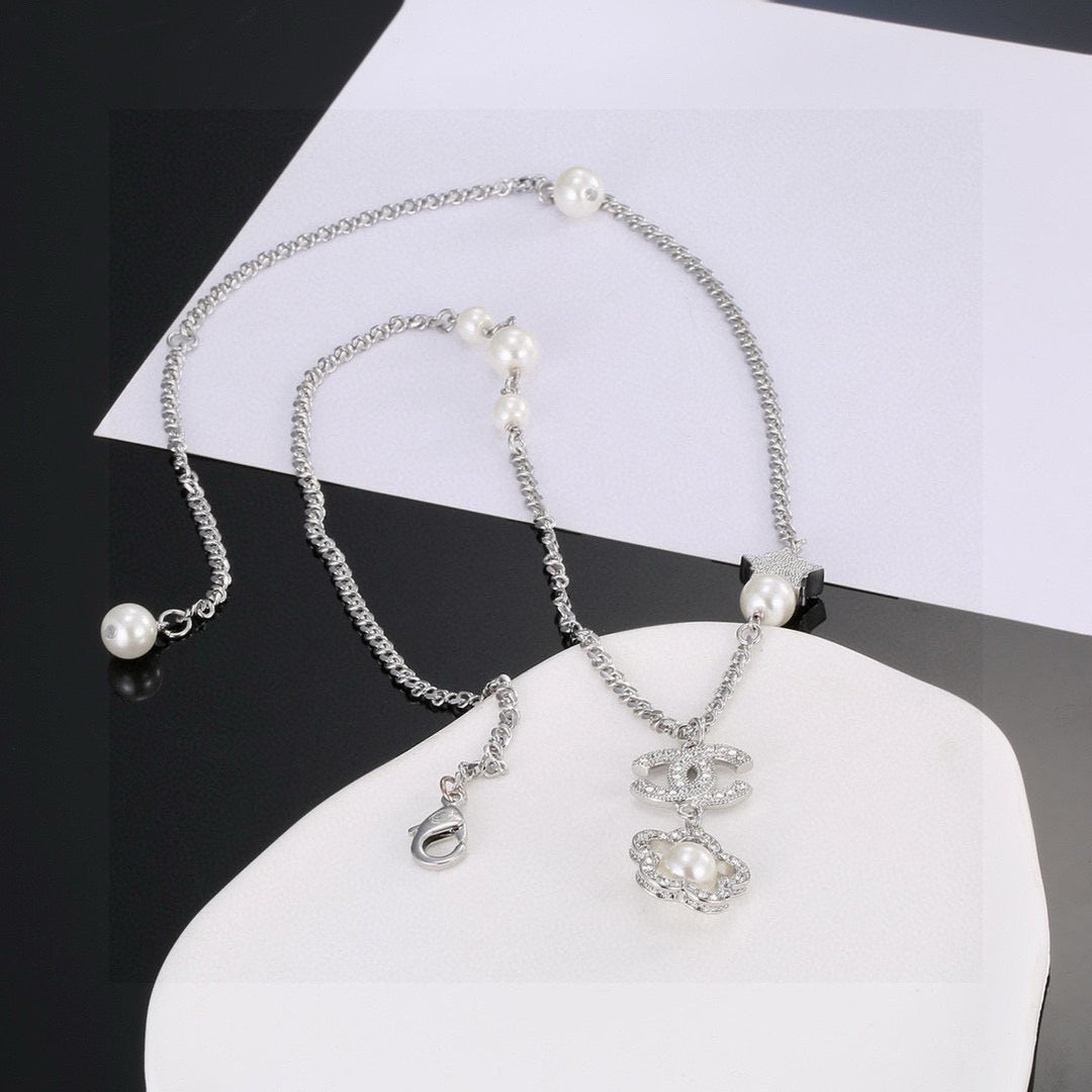 Camellia Pearl-Detail Pendant Necklace – Pearl Detail – Design 002 main product view
